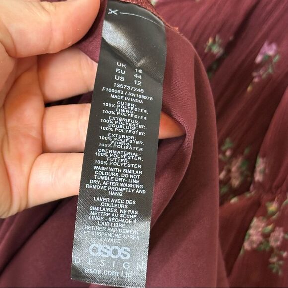 BNWT ASOS Maternity Burgundy Floral Print Milkmaid Long Sleeve Midi Dress Sz 12 - Picture 11 of 13